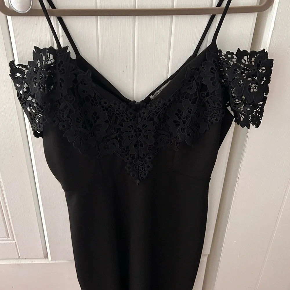 Charlotte Russe Black Lace Detail Dress with Straps and Back Slit, EXCELLENT UC - Picture 1 of 11